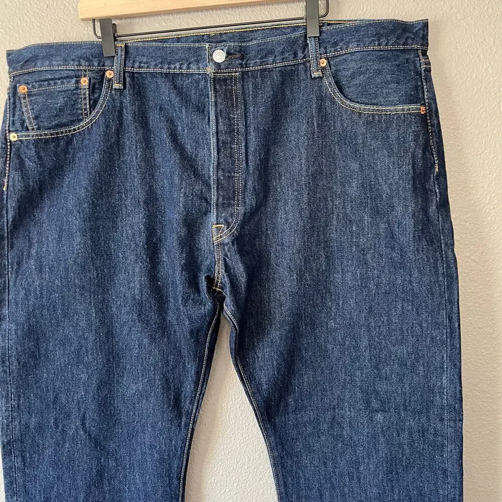 Levi's 501 Dark Wash Button Fly Mens Ridged Denim Jeans W44 L30 Pockets Cotton
